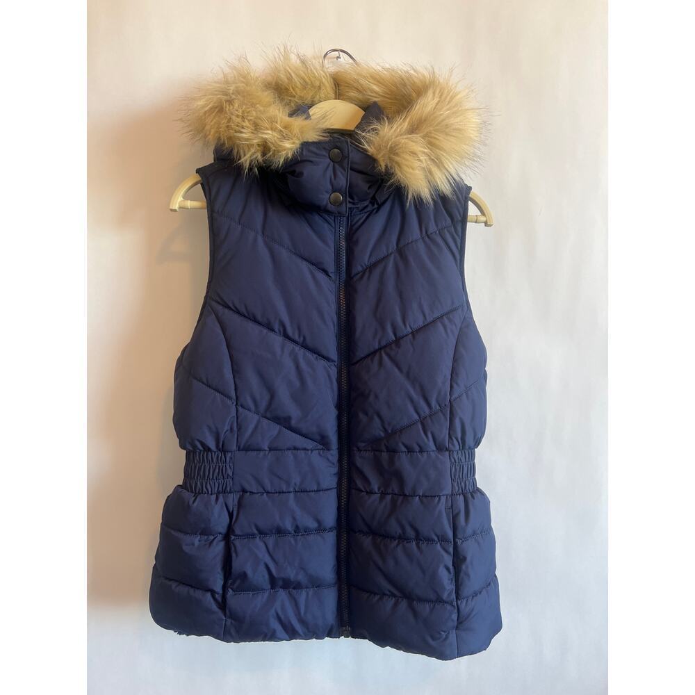 Banana Republic Faux Fur Puffer Quilted Winter Vest Blue Size Small